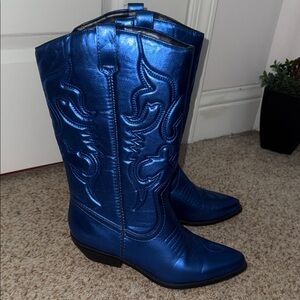 Shiny metallic Blue Cowgirl Boots